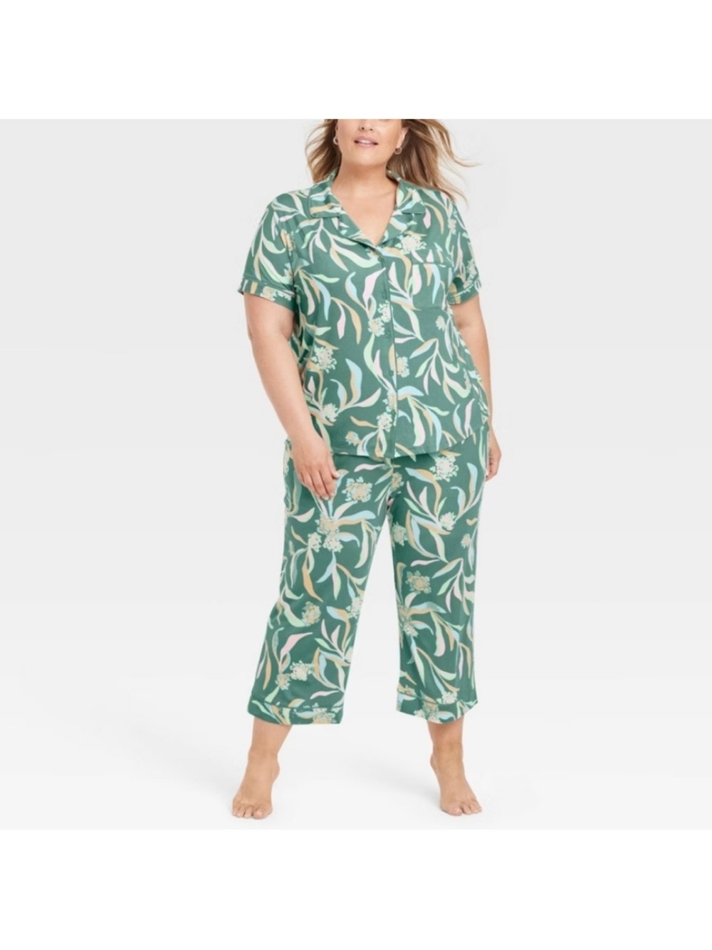 Auden Women’s Green and Pink and Orange Floral Print Pajama Set